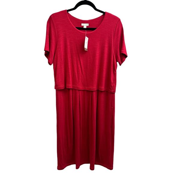 J Jill Sangria Red Knit Layered Button Down Back Dress Size M Flowy NEW - Picture 3 of 11